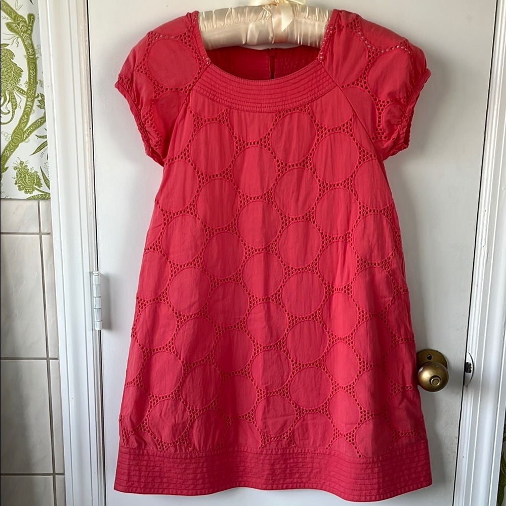 Mini Biden girls dress. Size 9-10y eyelet lace coral dress.